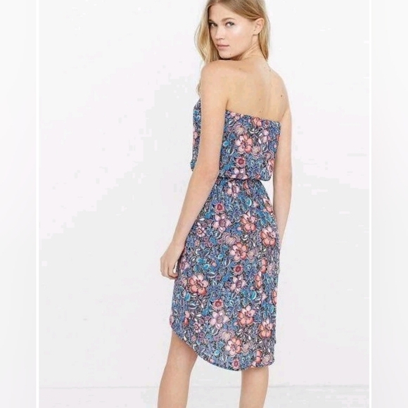 Express Women's Vine Floral Print Strapless Hi-Lo Wrap Dress Blue Pink XS - Picture 2 of 13
